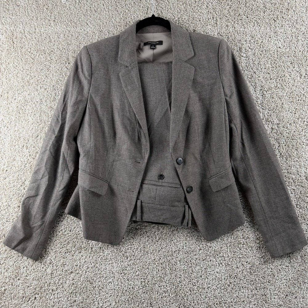 Ann Taylor Pant Suit Womens 4 Gray Solid Two Button Jacket Pants Office Career